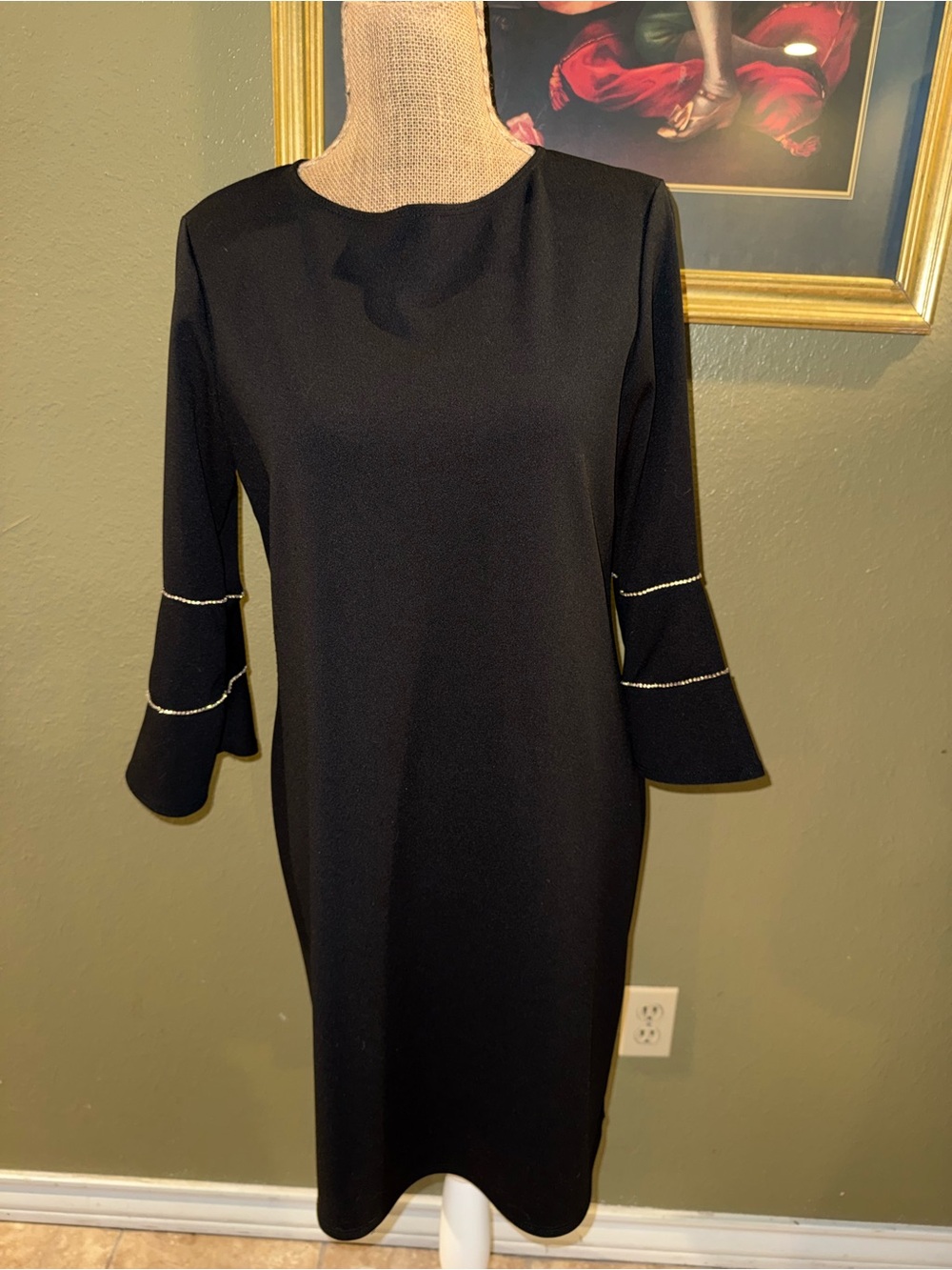 Classic Black Shift Dress with Beaded Trim